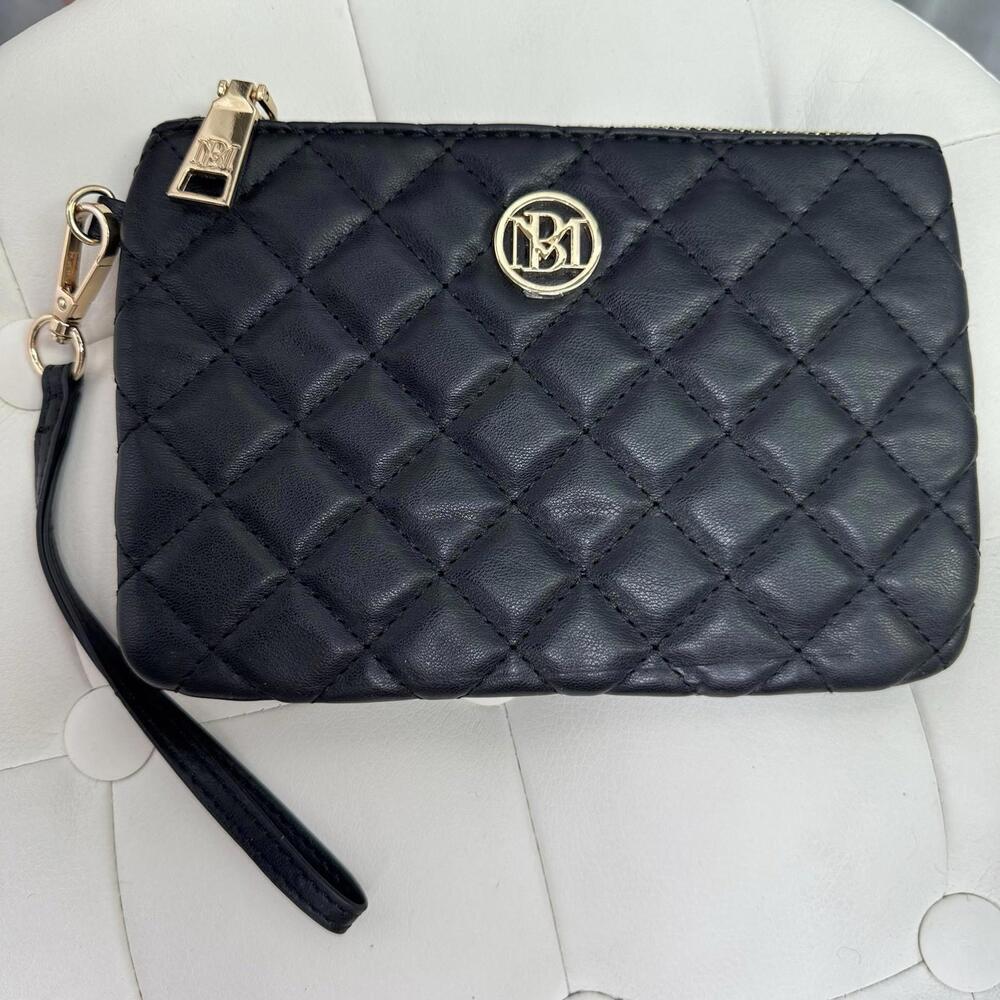 Badgley Mischka Quilted clutch Black color Makeup Bag, Wristlet New
